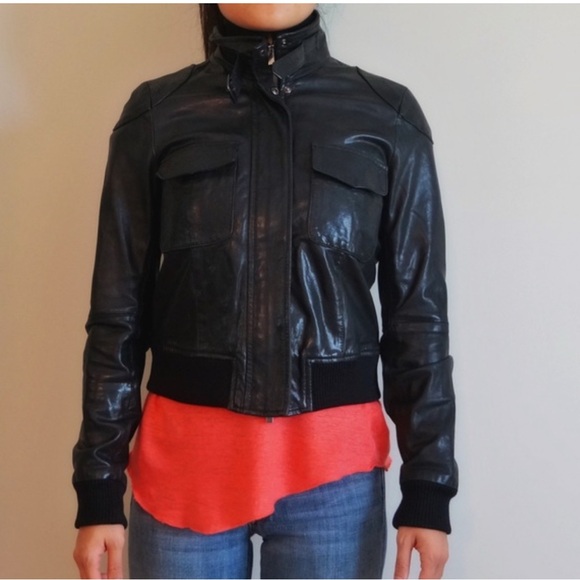 Women's Theory Karlin Rock Leather Bomber Jacket - Picture 2 of 4
